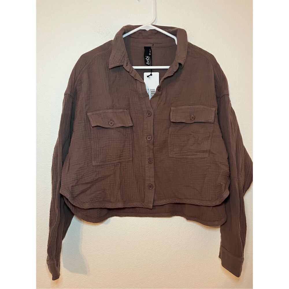 NWT BOBI CROPPED BUTTON UP SHIRT BISTRO - Picture 5 of 12